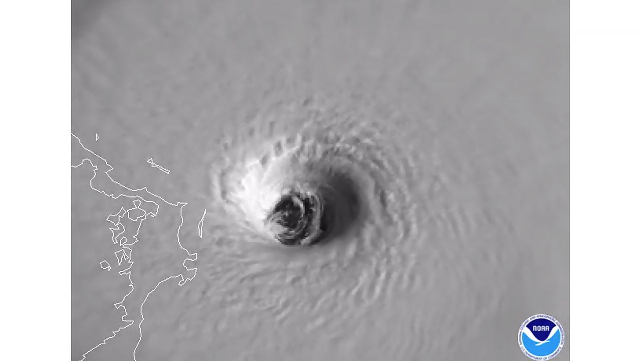 The eye of Hurricane Dorian, a Category 5 storm, dominates this view from NOAA's GOES-East satellite as the storm approached the Abaco Islands in the Atlantic Ocean on Sept. 1, 2019.