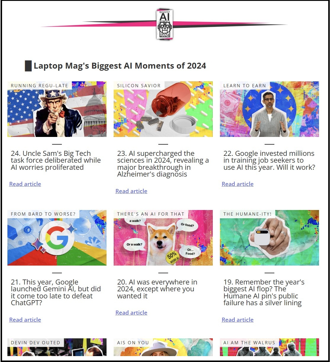 A screenshot of the biggest AI moments of 2024 feature