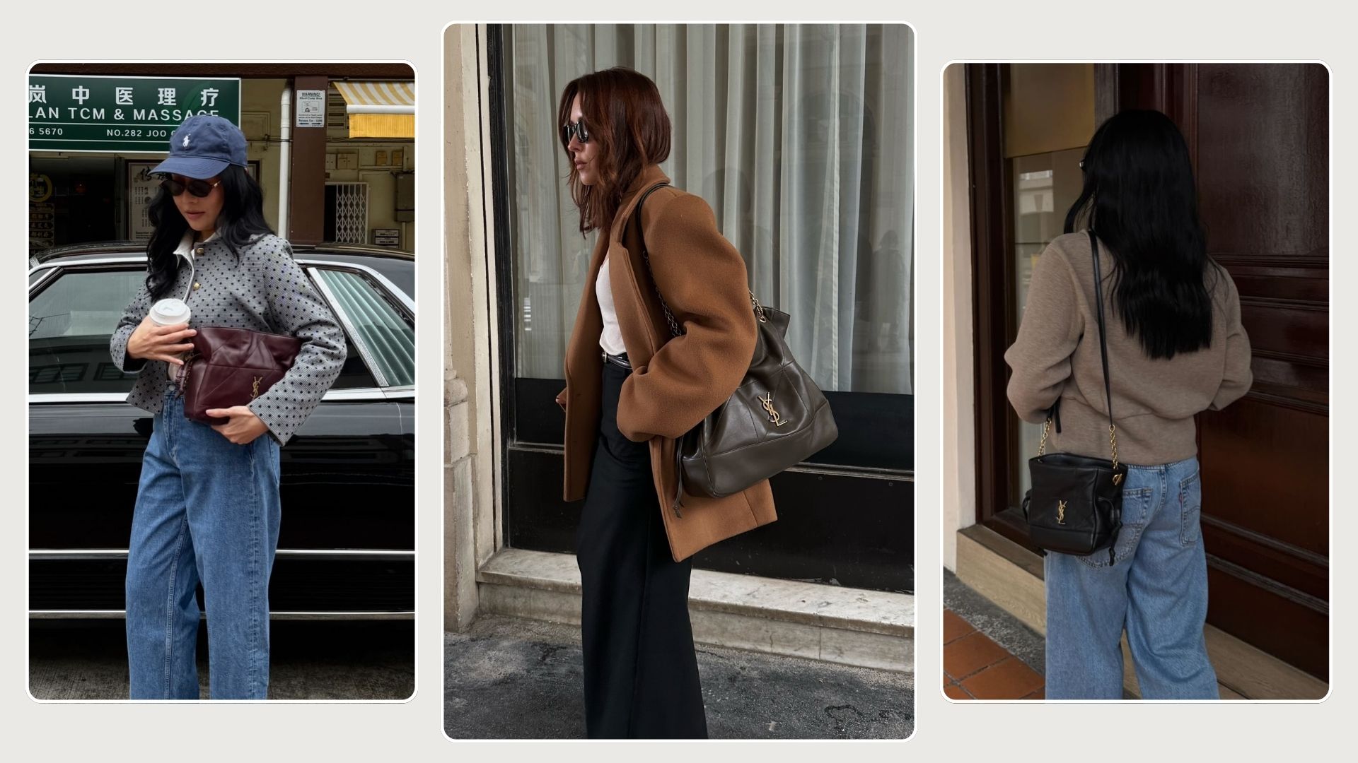 Three women carry the Saint Laurent Jamie bag