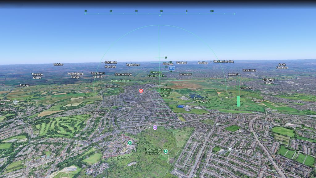 Trying the flight simulator mode in Google Earth for the web flying over London with satellite imagery of the area showing below.