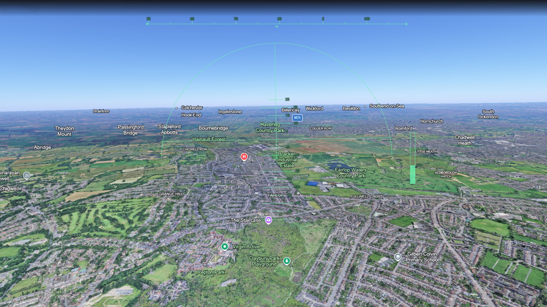 Trying the flight simulator mode in Google Earth for the web flying over London with satellite imagery of the area showing below.