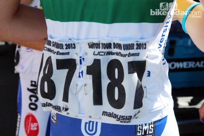 Cloth numbers are used at the Tour Down Under.