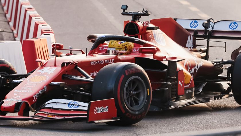 Lewis Hamilton drives a Ferrari single-seater F1 car during the Scuderia Ferrari HP Drivers&#039; Presentation in Milan, in March 2025