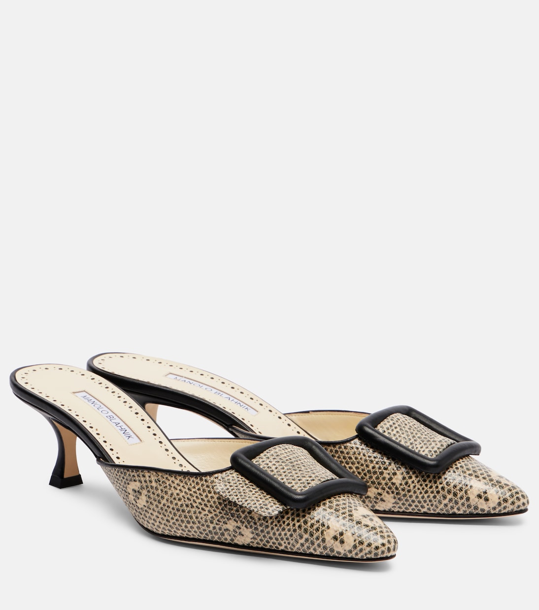 Maysale 50 Snake-Effect Leather Mules