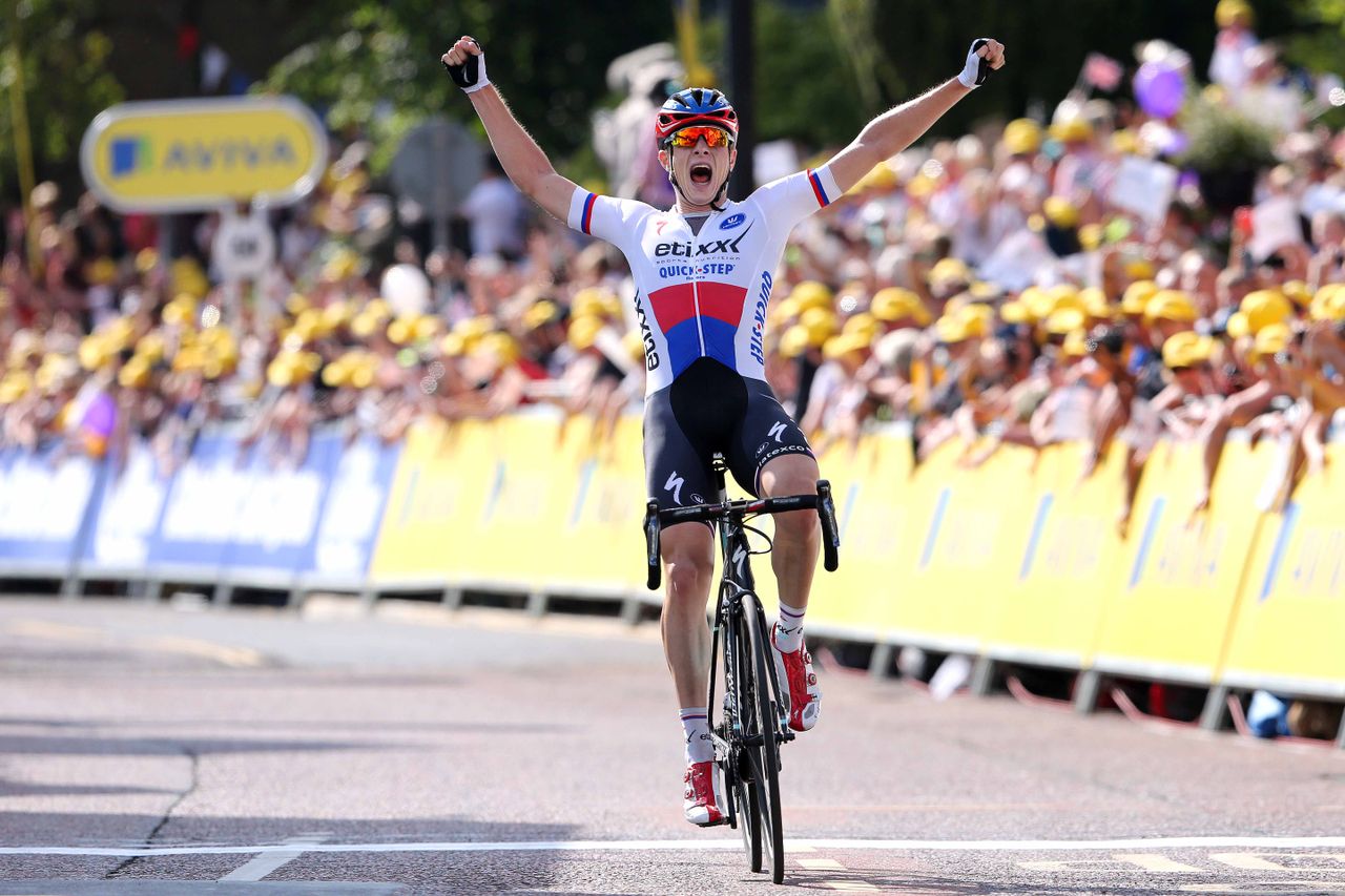Petr Vakoc (Etixx-Quickstep) celebrates a win in the Tour of Britain