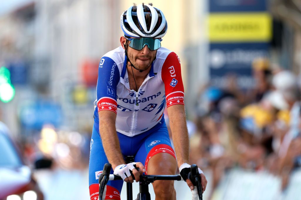LAGNIEU FRANCE AUGUST 10 Sbastien Reichenbach of Switzerland and Team Groupama FDJ crosses the finish line during the 34th Tour de lAin 2022 Stage 2 a 144km stage from SaintVulbas to Lagnieu TDA22 on August 10 2022 in Lagnieu France Photo by Bas CzerwinskiGetty Images