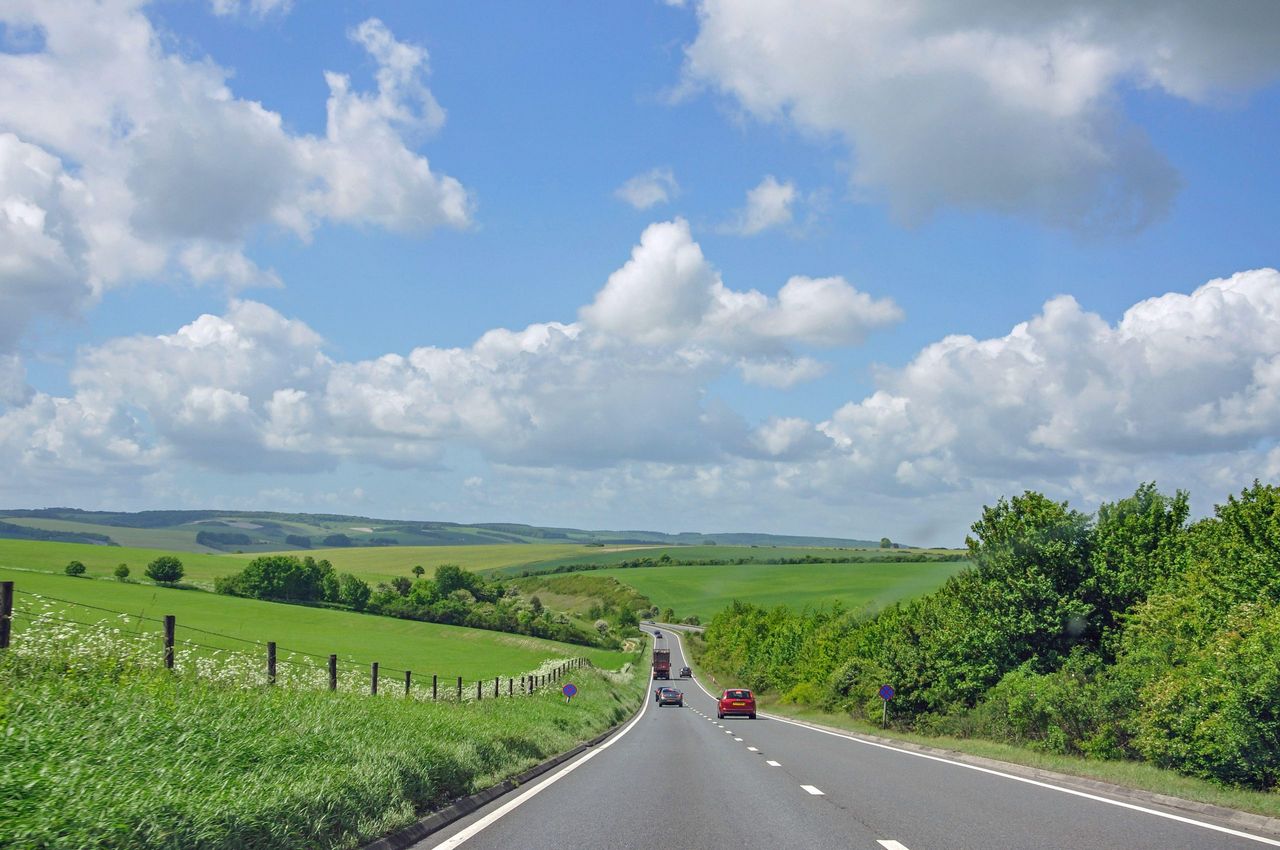 The A303 as it snakes across, Salisbury Plain, Wiltshire, en route to the West Country.