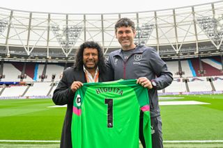 Rene Higuita at the London Stadium to promote Spain vs Colombia