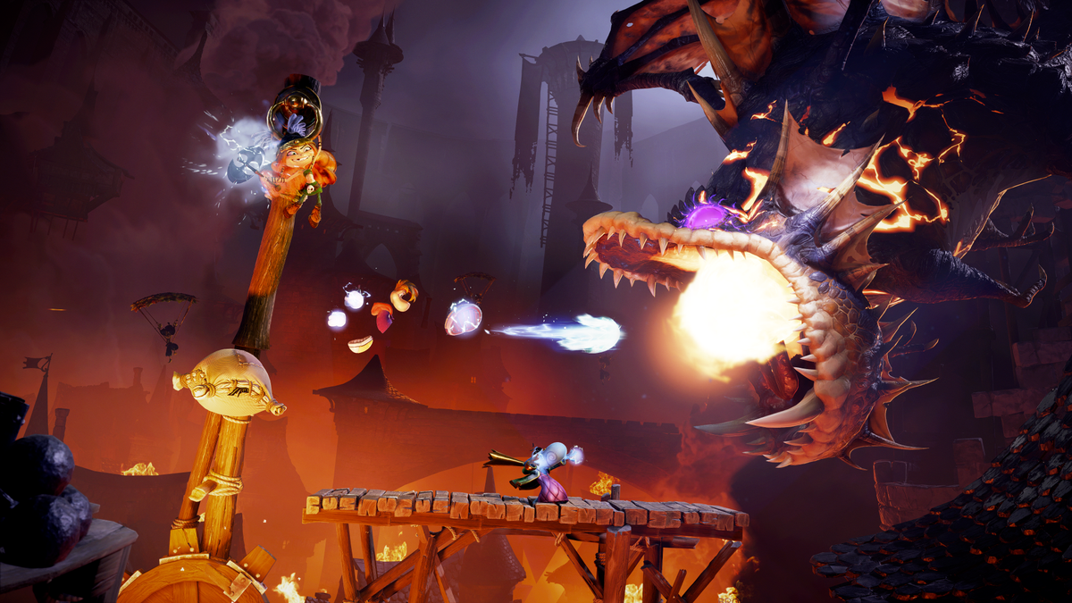 Several images of Rayman Legends Retold, showcasing the new character models, level design, dragon riding sections, and more.