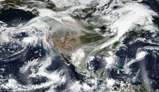NOAA/NASA's Suomi NPP satellite's OMPS (Ozone Mapping Profiler Suite) aerosols from the U.S. wildfires are detected from space.