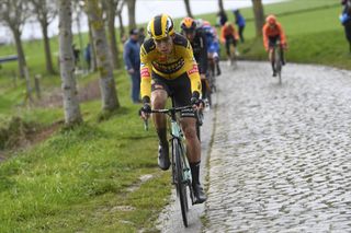 Jumbo-Visma’s Wout Van Aert – pictured at the 2020 Omloop Het Nieuwsblad – will make his third attempt at trying to reach the top step at Strade Bianche