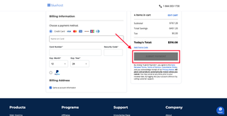 screenshot of bluehost checkout process