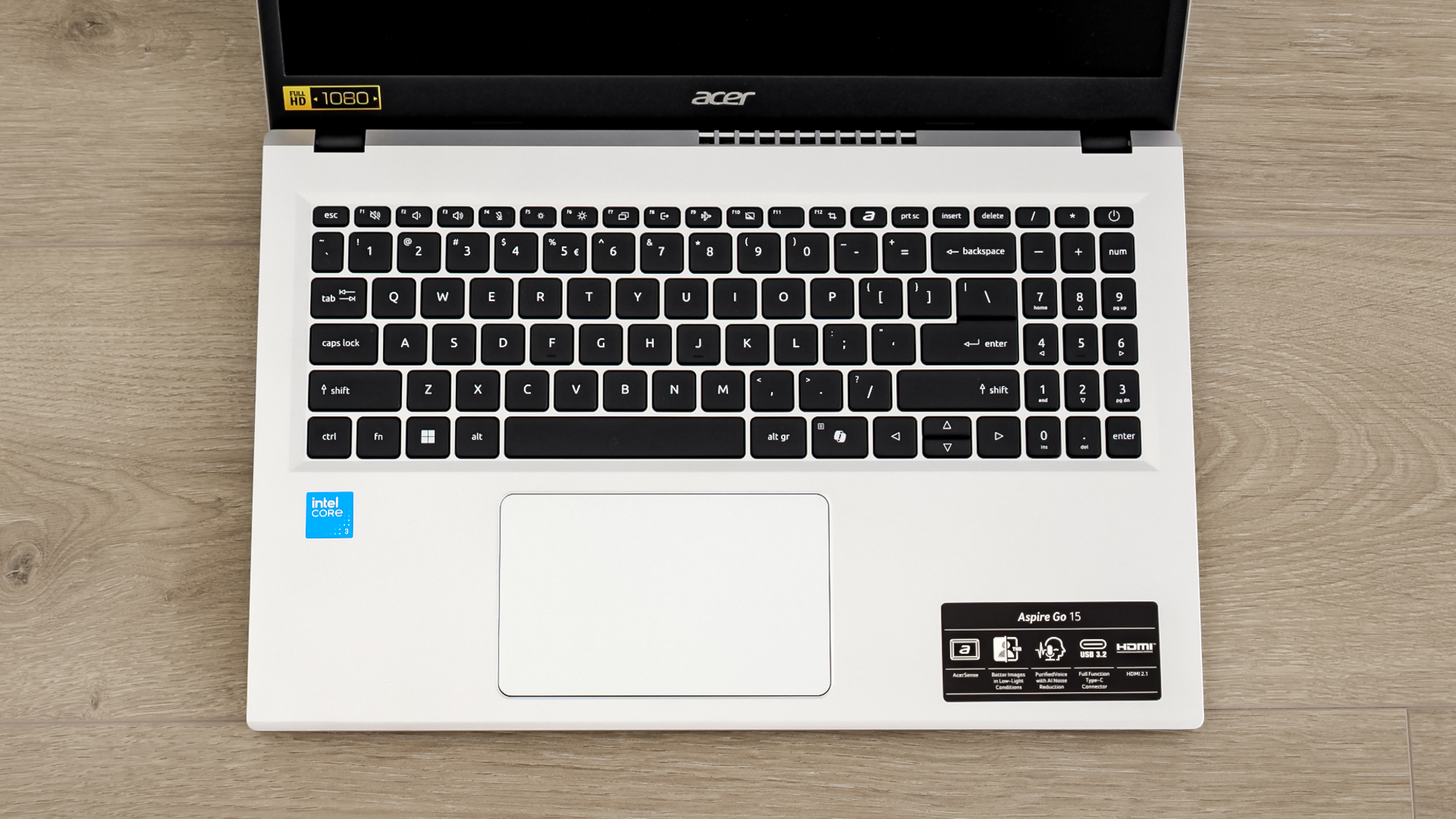 An overhead shot of the Acer Aspire Go 15 (2025) showing off its keyboard