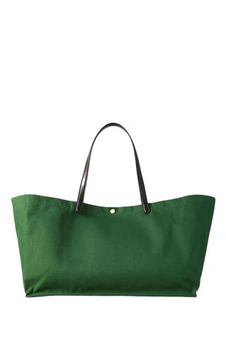 The Row Idaho XL leather-trimmed cotton-twill tote Green