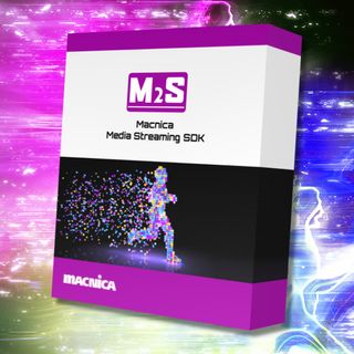 The Macnica Media Streaming SDK on a purple and blue background of streaming graphics.