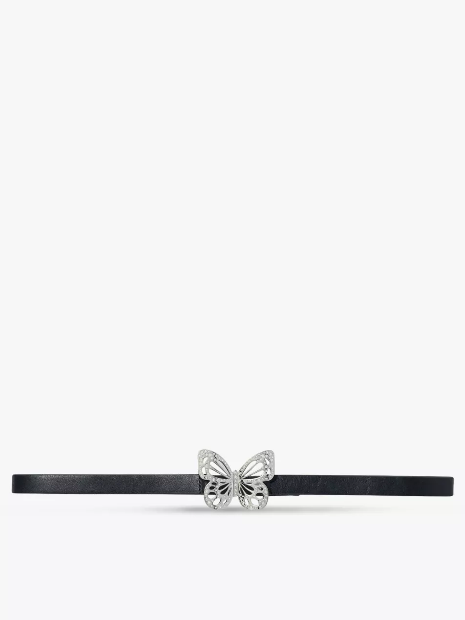 Butterfly Rhinestone-Embellished Leather Belt