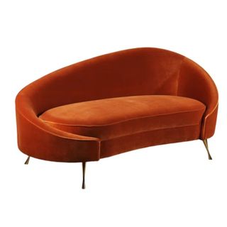 Orange, velvet contemporary chaise lounge