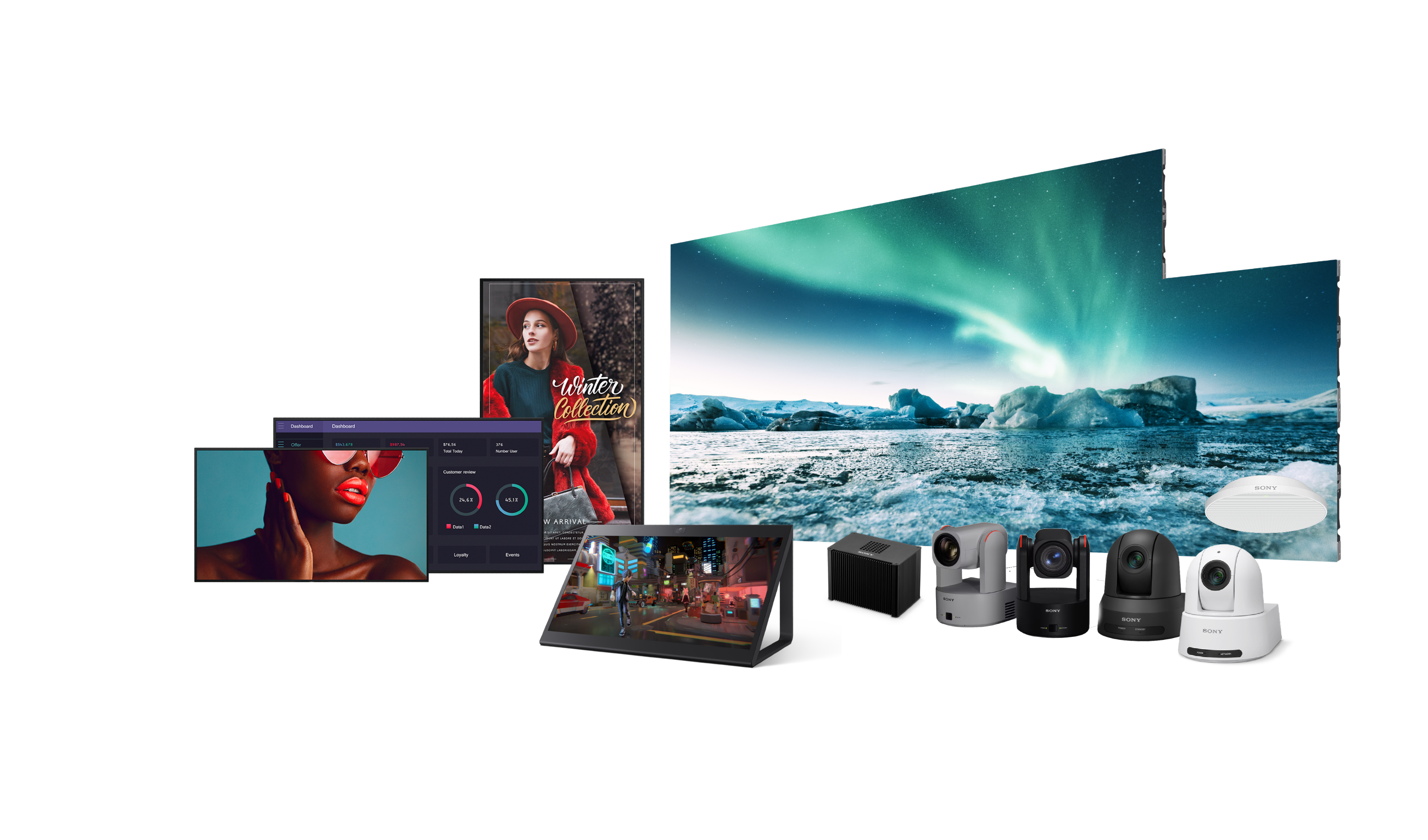 Sony solutions, like displays, PTZ cameras, and more that will be showcased at InfoComm 2025.