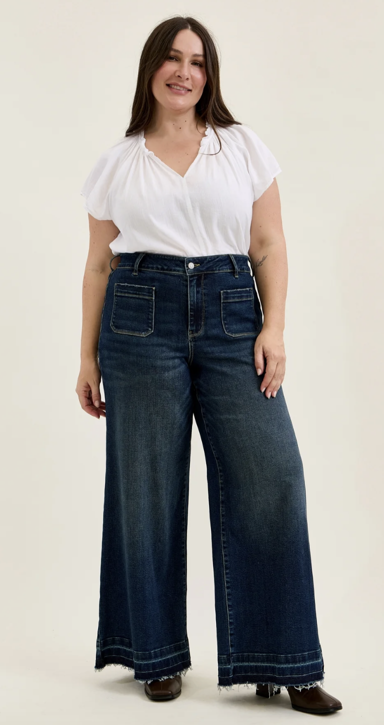 Judy Blue, Liza Palazzo Jeans With Front Patch Pockets - Plus