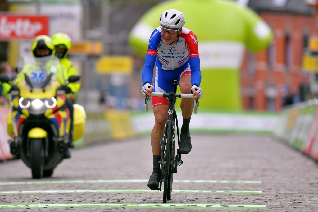 GERAARDSBERGEN BELGIUM OCTOBER 03 Arrival Stefan Kung of Switzerland and Team Groupama FDJ during the 16th BinckBank Tour 2020 Stage 5 a 1836km stage from Ottignies Louvain la Neuve to Muur van Geraardsbergen 108m BinckBankTour BinckBankTour on October 03 2020 in Geraardsbergen Belgium Photo by Luc ClaessenGetty Images