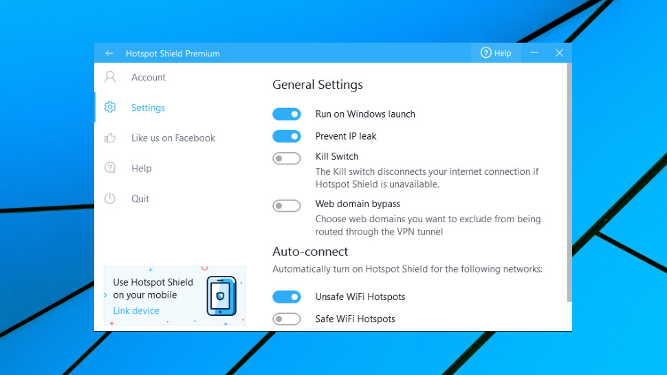 Du kan stille inn Hotspot Shield til å koble til automatisk eller til og med aktivere en killswitch fra innstillingene.