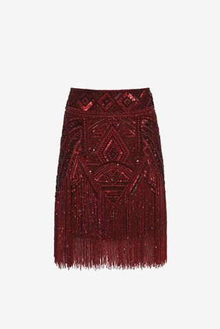 Josephine Lipstick Red Crystal-Embroidered Skirt