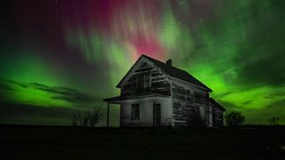 An aurora shines above west central Saskatchewan, Canada in this image taken March 30, 2022.