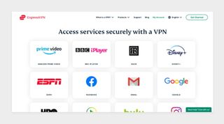 ExpressVPN streaming page showing the services it can access