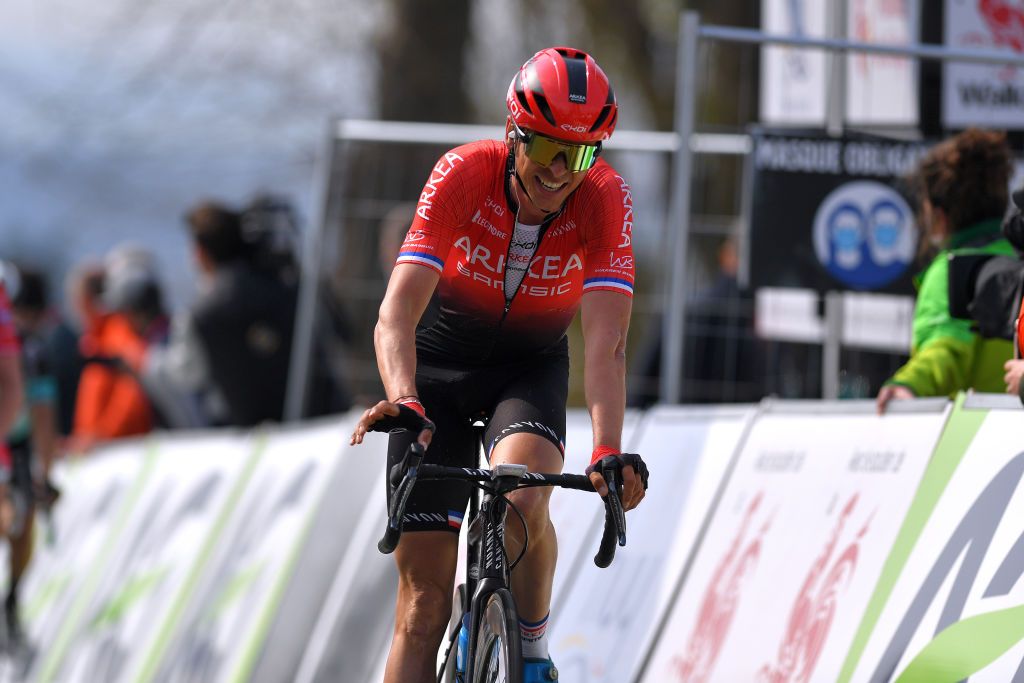 MUR DE HUY BELGIUM APRIL 21 Warren Barguil of France and Team Arka Samsic on arrival during the 85th La Fleche Wallonne 2021 Men Elite a 1936km race from Charleroi to Mur de Huy 204m FlecheWallonne on April 21 2021 in Mur de Huy Belgium Photo by Luc ClaessenGetty Images