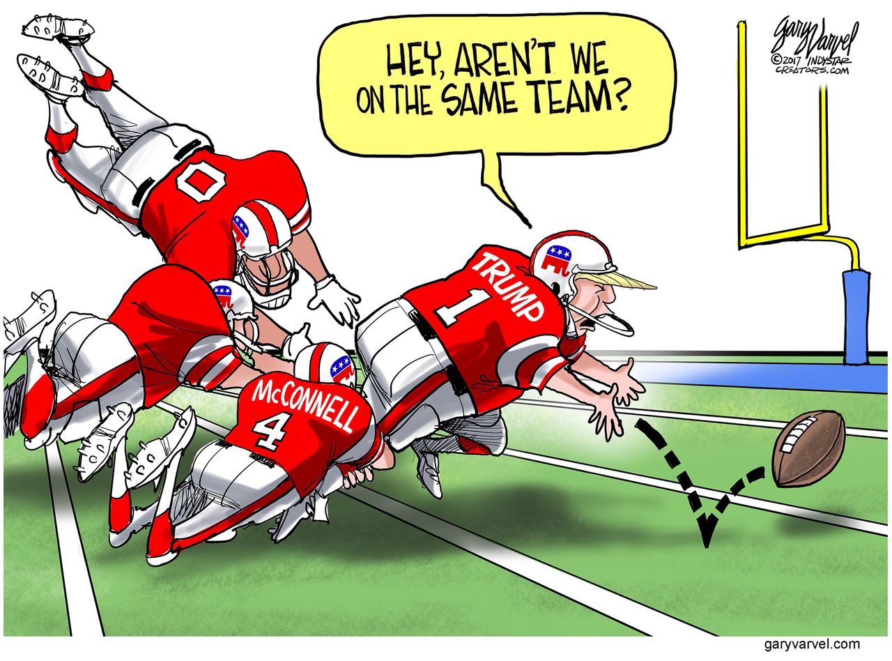 Political cartoon U.S. Trump Mitch McConnell White House chaos football