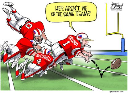 Political cartoon U.S. Trump Mitch McConnell White House chaos football