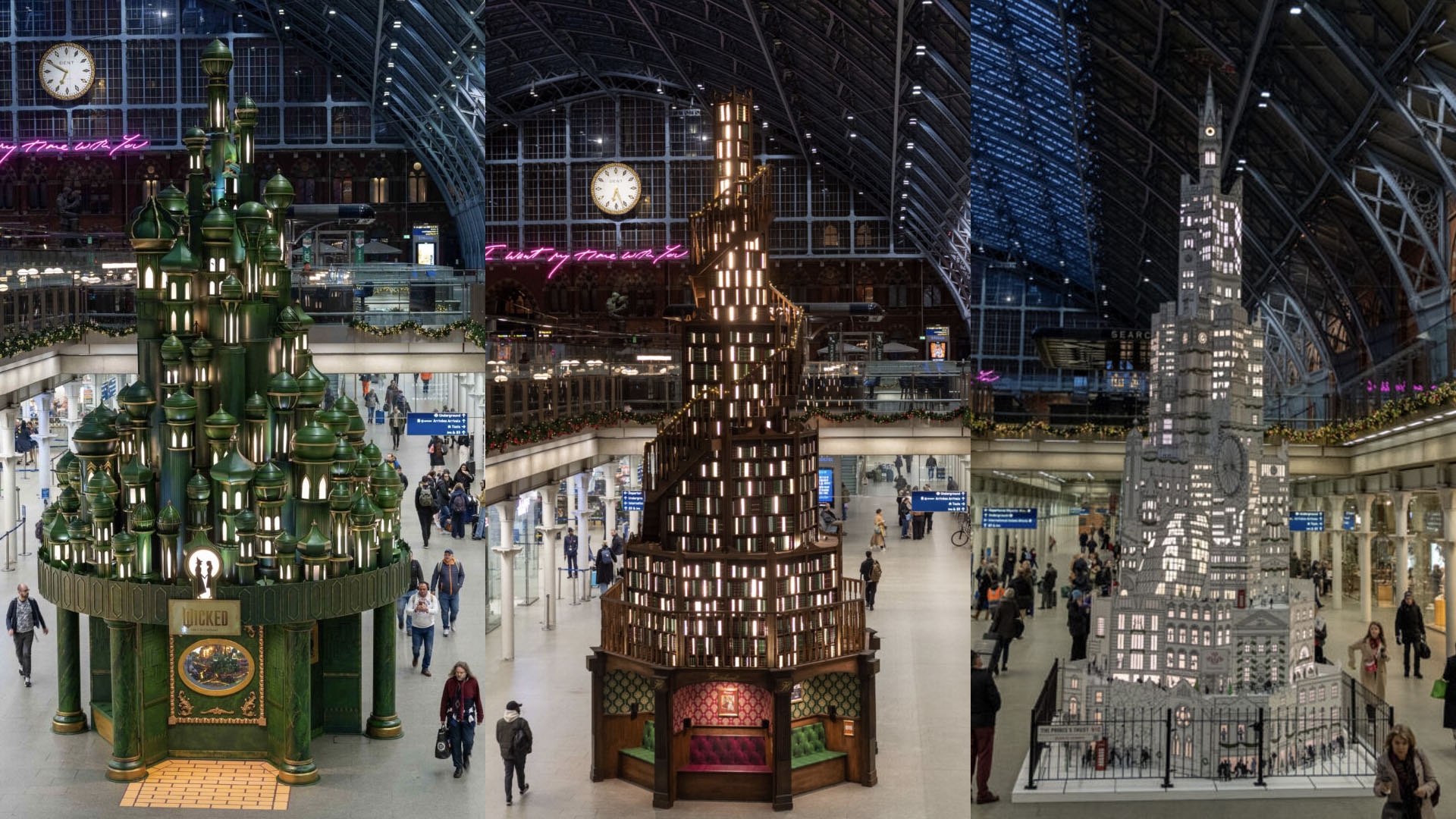 Photos of Christmas trees at St Pancras International.