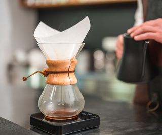 A chemex pour over coffee maker