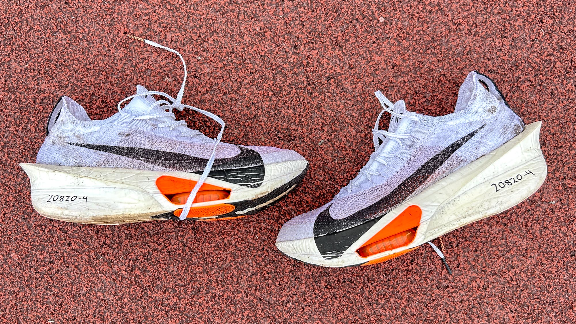 Nike Alphafly 3 running shoes on a running track