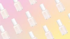 Repeating bottles on nail polish on pastel background