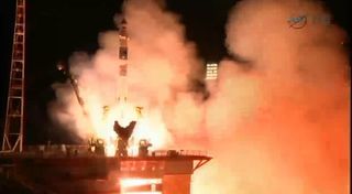 A Russian Soyuz rocket launches the new Expedition 41 crew toward the International Space Station from Baikonur Cosmodrome, Kazakhstan on Sept. 26, 2014 local time (Sept. 25 U.S. Eastern Time).