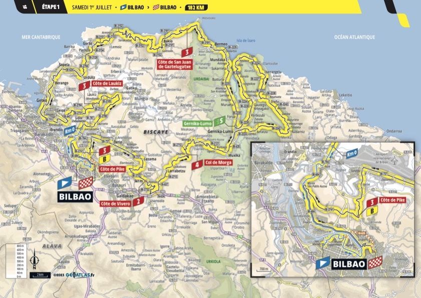 The map of stage 1 of the 2023 Tour de France