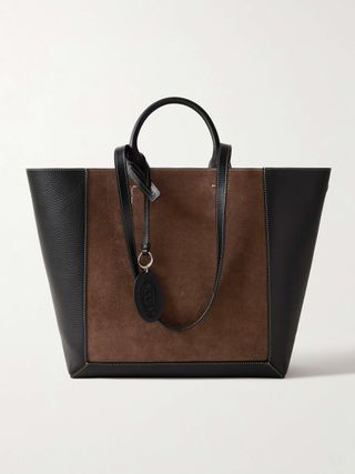 Two-Tone Suede and Patterned Leather Tote Bag