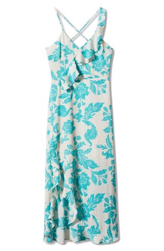 Print Sleeve Ruffle Maxi Dress