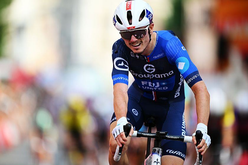 VOIRON, FRANCE - AUGUST 26: David Gaudu of France and Team Groupama - FDJ crosses the finish line during the La Vuelta - 80th Tour of Spain 2025, Stage 4 a 206.7km stage from Susa to Voiron / #UCIWT / on August 26, 2025 in Voiron, France. (Photo by Dario Belingheri/Getty Images)