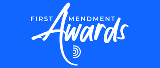Logo for First Amendment Awards, white type on blue background
