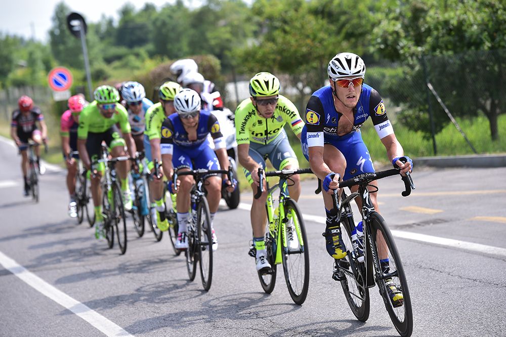 Matteo Trentin leads the breakaway