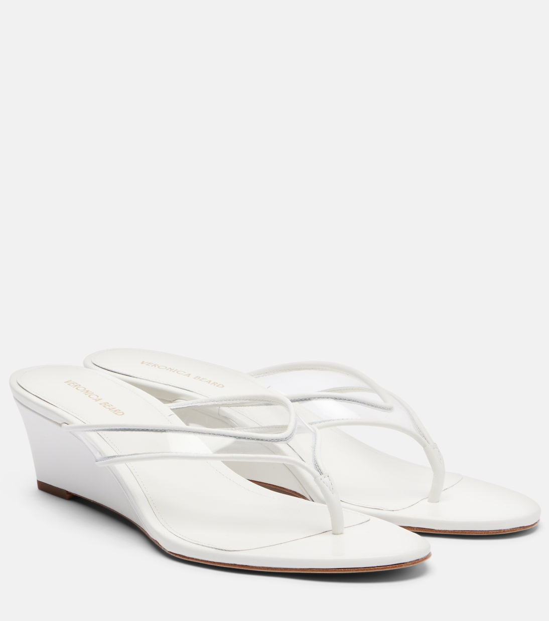 Clea Leather-Trimmed Wedge Thong Sandals