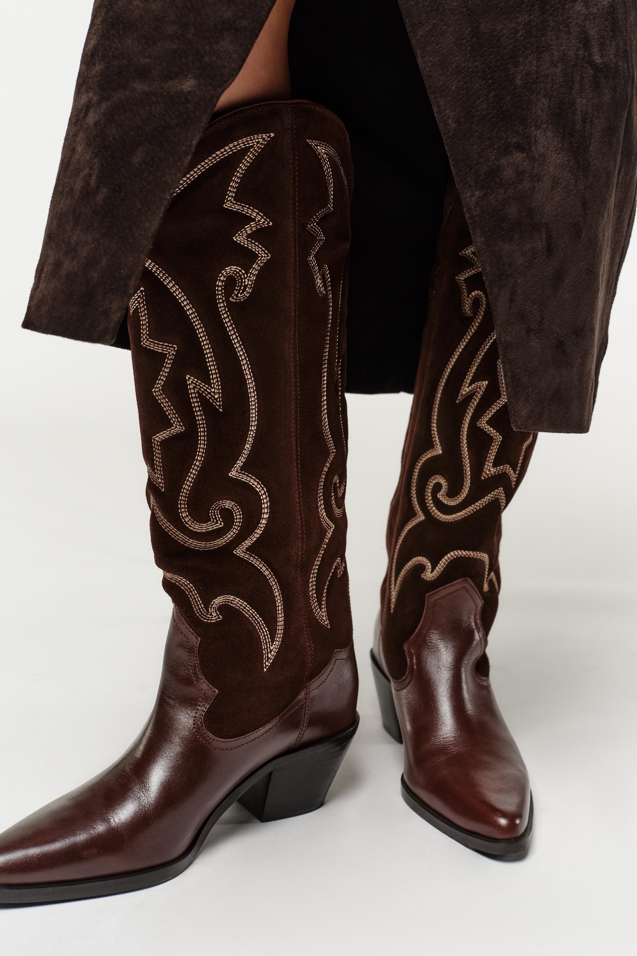 Embroidered Leather Cowboy Knee-High Boots