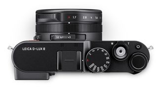 Top of the Leica D-Lux 8 on white background