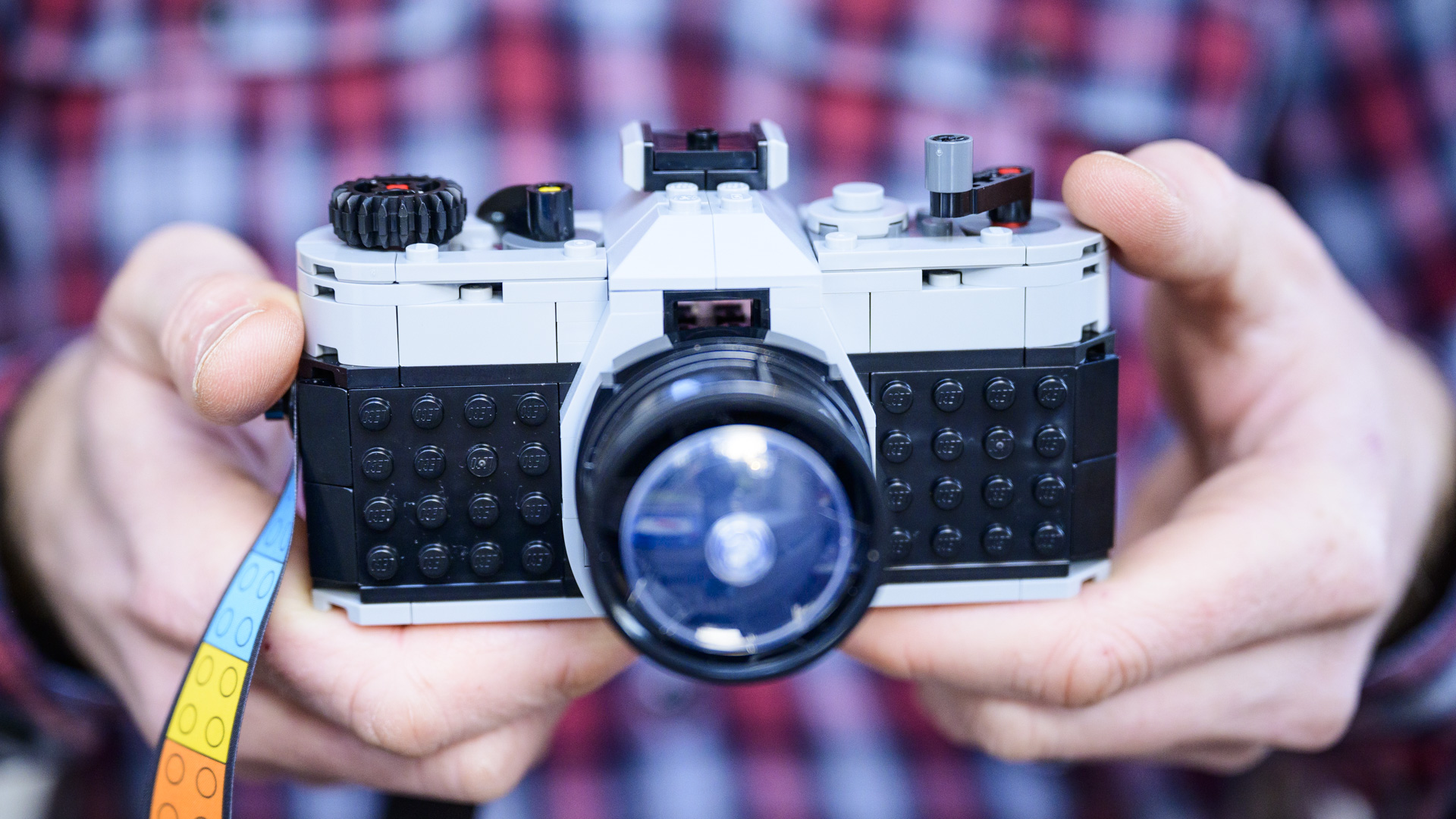 The completed Lego Retro camera in the hand