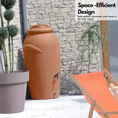 Water Butt Kit With Tap, Diverter and Bio Cleaner - Amphora Shaped 210l Plastic Rain Water Collector Tank for Garden Terrace