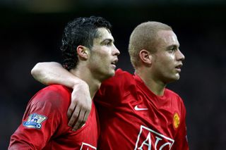 Cristiano Ronaldo and Wes Brown of Manchester United, March 2008