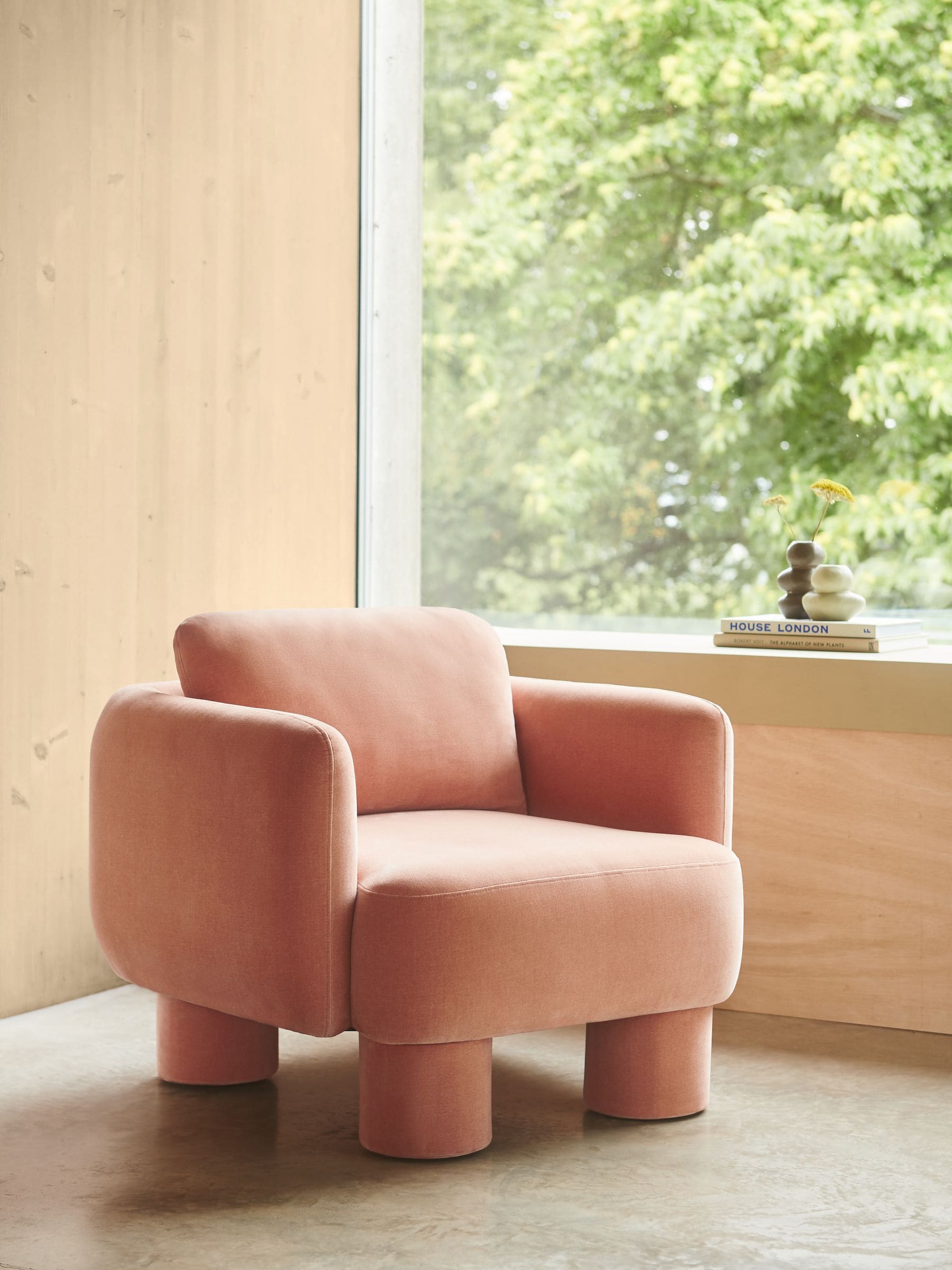 Opulent Chenille Peach Pink Bloor Tube Accent Chair