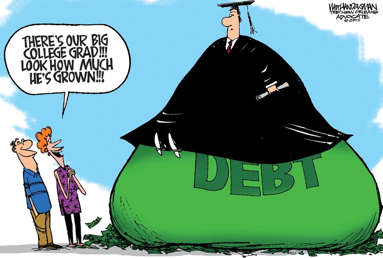 Editorial cartoon U.S. College Debt